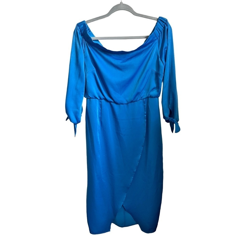 NWT Lavish Alice Satin Bardot Tie Sleeve Midi Dress Size 10 - Picture 4 of 9